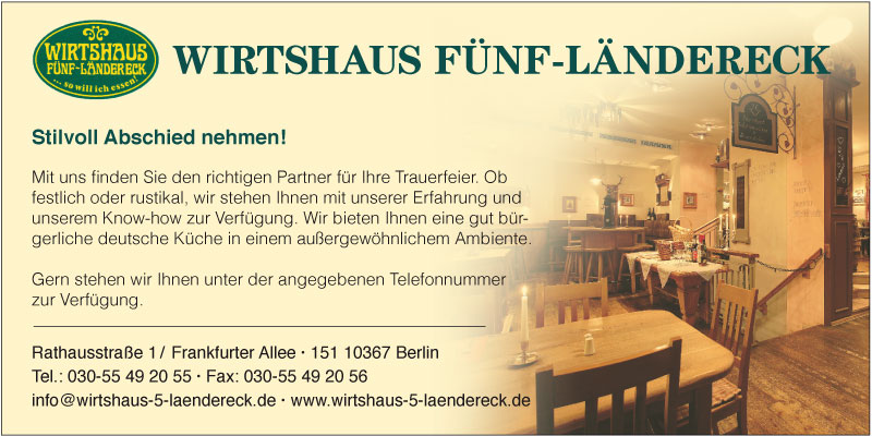 Wirtshaus Fünf-Ländereck – Trauerfeier – festlich oder rustikal in einem außergewöhnlichen Ambiente