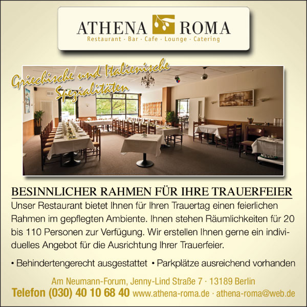 Athena Roma – Trauerfeier in feierlichem Rahmen in gepflegtem Ambiente