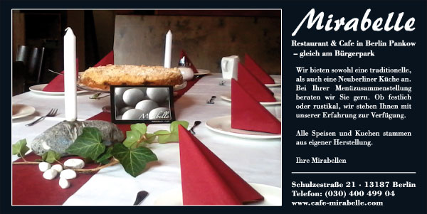 Mirabelle – Restaurant & Café: Trauerfeiern mit tradtitioneller oder Neuberliner Küche