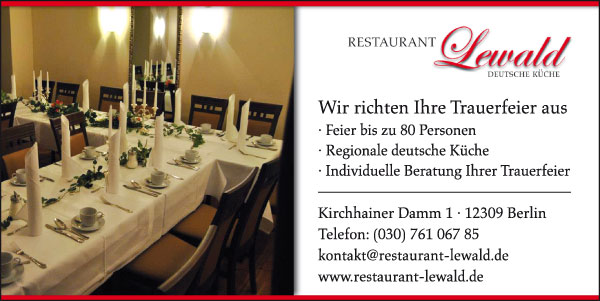 Restaurant Lewald: Trauerfeiern bis zu 80 Personen, regionale deutsche Küche