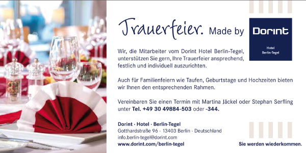 Dorint Hotel, Berlin-Tegel, Trauerfeier – festlich und individuell