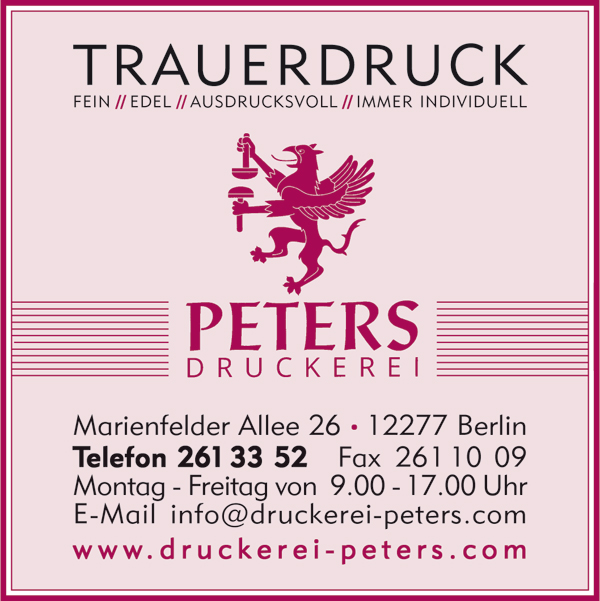 Druckerei Peters – Trauerdrucksachen: fein, edel, ausdrucksvoll, immer individuell